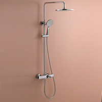 Système de douche de salle de bain en laiton chromé poli, mitigeur thermostatique à levier unique, robinet de douche pluie 10 pouces avec barre coulissante