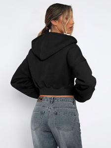 <span class=keywords><strong>Sudadera</strong></span> con capucha informal de gimnasio recortada con <span class=keywords><strong>cremallera</strong></span> Lisa para <span class=keywords><strong>mujer</strong></span>, <span class=keywords><strong>sudadera</strong></span> con capucha y <span class=keywords><strong>cremallera</strong></span> en el hombro, venta al por mayor - Product Image 5
