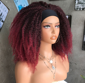 Diadema con peluca sintética rizada afro sin pegamento, de 18 pulgadas, con mecanismo de cabello sintético, esponjosa, resistente al calor, de fibra de alta temperatura. - Product Image 2