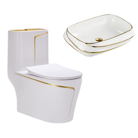 Ensemble WC et lavabo monobloc moderne couleur or avec réservoir et chasse d'eau Tornado – Sanitaire de salle de bain