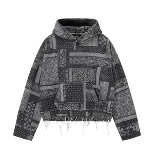 Conjunto de Sudadera con Capucha y Pantalones Cortos de Mezclilla con Estampado Paisley Personalizado <span class=keywords><strong>para</strong></span> Hombre, Conjunto de <span class=keywords><strong>Dos</strong></span> Piezas de Mezclilla, Conjunto Coordinado de Mezclilla <span class=keywords><strong>para</strong></span> Hombre - Product Image 5