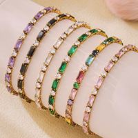 Bracelet géométrique en acier inoxydable avec zircon coloré pour femme, style européen, bijoux de mode printemps-été, vente en gros