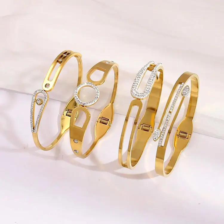 Jinyun venta al por mayor de acero inoxidable de moda 18K oro diamante brazalete hueco estrella pulsera joyería pulsera marcas famosas brazalete