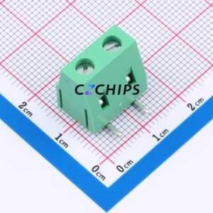 MX128R-7.5-02P-GN01-Cu-Y-A Screw Terminal Block Bent Lead Through Hole,P=7.5mm Connector 1x2P 7.5mm Green Right Angle Insert - Product Image 1