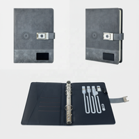 Carnet A5 avec chargeur sans fil 8000 mAh, couverture en cuir imprimée, reliure cousue, cadeau d'entreprise personnalisé, verrouillage par empreinte digitale, batterie externe