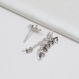 Aretes Colgantes con Forma de Hoja y Flor de Plata S925, Versión Coreana, Accesorios DIY, Ganchos para Oreja Personalizables con Detalles de Perla - Product Image 2
