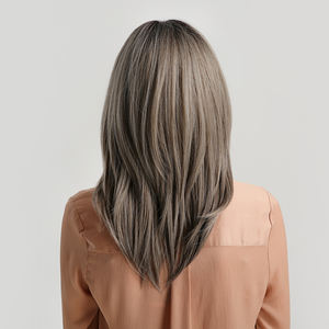 วิกผมสังเคราะห์ธรรมชาติสำหรับผู้หญิง,วิกผมหน้าม้าสำหรับผู้หญิงสีขาวดำส่งด่วนทุกวัน - Product Image 4