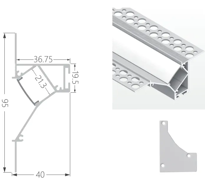 Yeni tasarım k105 led şerit ışık gömme alçıpan 6063 alu kanal ekstrüzyon tavan alçı alçı alüminyum led profil