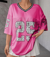 Kaos Jersey Grosir untuk Wanita, Kaos Grafis Oversize, Kaos Jersey Nomor Lucu untuk Remaja Perempuan, Atasan V-Neck Y2k Streetwear