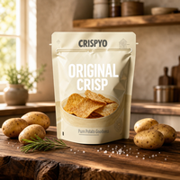 Sachet Doypack Personnalisé pour Chips de Pommes de Terre avec Fermeture Éclair, Idéal pour les Marques de Snacks Croustillants, Design Minimaliste Imprimé