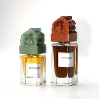 Flacon de parfum en verre transparent de 50 ml avec logo personnalisé de luxe classique, impression de marque privée, bouchon en jade de style chinois