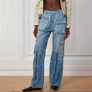 Pantalones Rectos de Estilo Urbano Vintage con Diseño de Cremallera, Jeans Desgastados con Agujeros para Mujer, a la Moda - Product Image 2