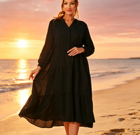 Robe longue maxi élégante en coton à manches longues bouffantes et à volants pour femme, grande taille, vente en gros