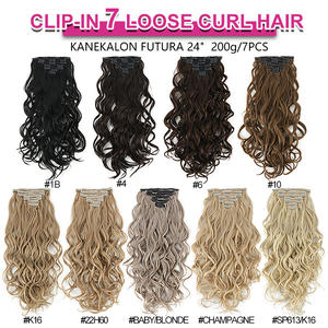 Julianna Protéine Fibre Kanekalon Vente en gros 24 pouces 200g Clip-in 7 en paquets Carton Loose Curly Synthétique Clip in Hair Extension - Product Image 6