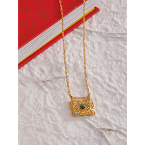 JINYOU 1993 Vintage Fashion Stone Eye Bead zircone ciondolo quadrato collana di lusso in acciaio inossidabile per gioielli dorati con ciondoli da <span class=keywords><strong>donna</strong></span> - Product Image 4