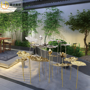 Sculpture de jardin extérieure en acier inoxydable Jiahua, lotus, montage au sol, décoration de plantes en métal faite à la main - Product Image 4