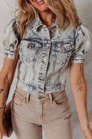 Veste en jean à simple boutonnage pour femmes Badge respirant rempli de coton Vêtements Streetwear d'hiver Motif solide Style d'été