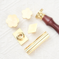 Sceau de cire vintage vierge à tête en cuivre sans gravure avec manche en bois pour bricolage