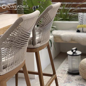 Vente en gros Chaise et table <span class=keywords><strong>de</strong></span> bar en <span class=keywords><strong>bois</strong></span> <span class=keywords><strong>de</strong></span> teck pour balcon et patio Tabourets <span class=keywords><strong>de</strong></span> bar hauts <span class=keywords><strong>d</strong></span>'extérieur en corde tissée populaires - Product Image 5