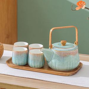Traditional Dazzling Chinese Porcelain 4 Cups 1 <b>Teapot</b> Set with Golden Rim and Removable Stainless Steel <b>Infuser</b> for Loose Leaf - Product Image 2