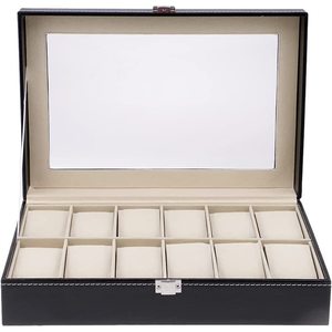 Sky-Touch 12 lưới hộp đồng hồ PU da Trường hợp với kính có thể tháo rời nắp người đàn ông và phụ nữ xem hiển thị trường hợp làm bằng da lộn MDF - Product Image 4