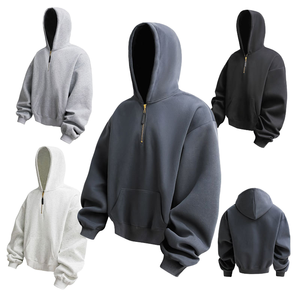 2026 High-quality 100% Cotton Printed Knitted French-style Half-<b>zip</b> <b>Hooded</b> Sweatshirt Oversized Pocket Fleece Lining Spring ODM - Product Image 1