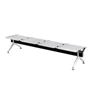 Banco de Tres Plazas Ssyou Gris Plateado con Asiento de Cuero Negro para Sala de Espera Pública, Aeropuerto, Estación de Tren - Product Image 3