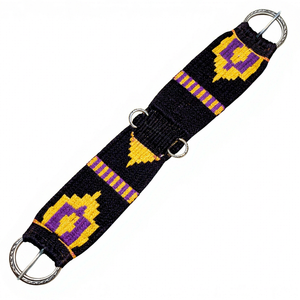 EQUIPRO Sangle de Harnais en Cuir et Laine pour Cheval, Motif Géométrique Noir, Violet, Jaune, Anneaux Métalliques Ajustables, Personnalisable - Product Image 1