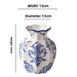 <span class=keywords><strong>Vaso</strong></span> Ottagonale in Ceramica YHM Blu e Bianco, Finitura Smaltata Dipinta, Contenitore per Fiori in Stile Cinese Vintage per Soggiorno - Product Image 2
