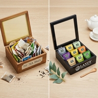Coffret à thé professionnel Landy à 9 compartiments en bois, noir brillant avec fenêtre gravée, boîte de rangement pour hôtel, restaurant, usine