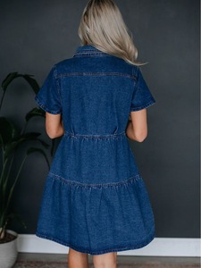 <span class=keywords><strong>Vestido</strong></span> Camisero <span class=keywords><strong>Vaquero</strong></span> Casual de <span class=keywords><strong>Mujer</strong></span> con Capas, Manga Corta, Abotonado, Mini <span class=keywords><strong>Vestido</strong></span> de Jean con Bolsillos para Moda de <span class=keywords><strong>Verano</strong></span> al por Mayor - Product Image 5