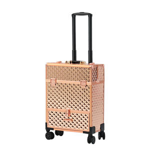 Valise de maquillage Qihui 3600 Or Rose à 4 roues avec design en treillis, rangement de salon avec serrure, collection Printemps 2024 - Product Image 5