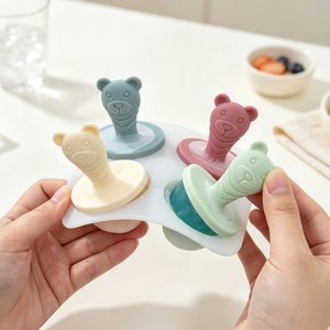 Molde de silicona para helados de bebé, 4 cavidades, forma de oso, con asa, de grado alimenticio, para puré de frutas, helados, para niños pequeños, para preparar refrigerios caseros - Product Image 2