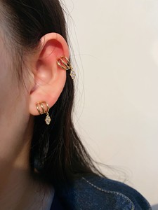ต่างหูเพชรทองคำ 18K แบบสามวง Xinfly พร้อมจี้รูปทรงข้าวหลามตัด เครื่องประดับทรงเรขาคณิตแบบห่วง - Product Image 4