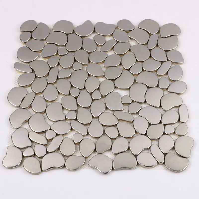 Diseño moderno forma De Guijarro plata 304 espejo de acero inoxidable azulejo de mosaico dorado para cocina Baño