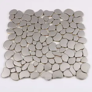 Modern Design Pebble Shape Silver 304 Stainless Steel Mirror Gold Mosaic Tile para Cozinha Banheiro