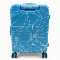 Maleta de Viaje Rígida de ABS+PC Azul Brillante con Diseño Geométrico Blanco de Bajo Polígono, Equipaje de Mano con Ruedas OEM