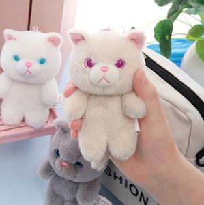 Porte-clés chat mignon de 10 cm, <span class=keywords><strong>chaton</strong></span> gris moelleux en peluche, pendentif pour sac à main, sac à dos - Product Image 1