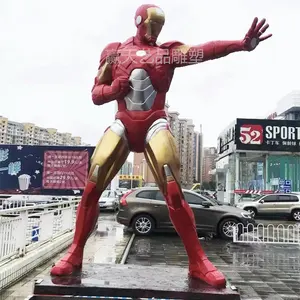 Ünlü fiberglas film figürü heykel işareti 43 reçine yaşam boyutu demir adam heykeli ile Led ışık demir adam figürü