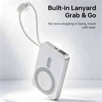 Batterie Li-Polymère Magnétique Sans Fil 10000mAh Ultra Mince, Batterie Externe Portable avec Câble Type-C Double Entrée Intégré, Affichage Numérique PD