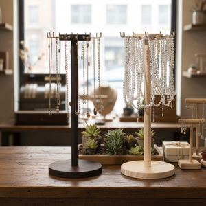 Portacane tondo in legno naturale con 18 ganci per la visualizzazione di accessori per gioielli - Product Image 3