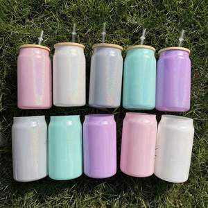 Lata de Vidrio de 15 oz/16 oz con Brillo Holográfico Blanco, Sublimable, Brillante y Reluciente - Product Image 1