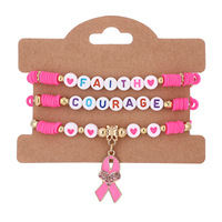 Bracelet personnalisé en argile polymère, bijoux, bracelet de sensibilisation au cancer, bracelet tressé réglable en ruban de poudre pour femme