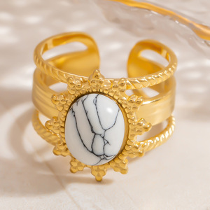 Anillos de Moda Color Dorado con Piedra Natural, Banda Ajustable, Joyería Unisex para Fiesta, Diseño Geométrico, Engaste de Bisel, Origen Yiwu - Product Image 3