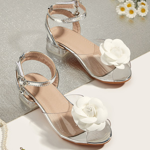 2026 New Summer Girls' Transparent Thick Heel <b>Sandals</b> French Style Slide <b>Sandals</b> for Girls Elegant Shoes to Match Dresses - Product Image 4