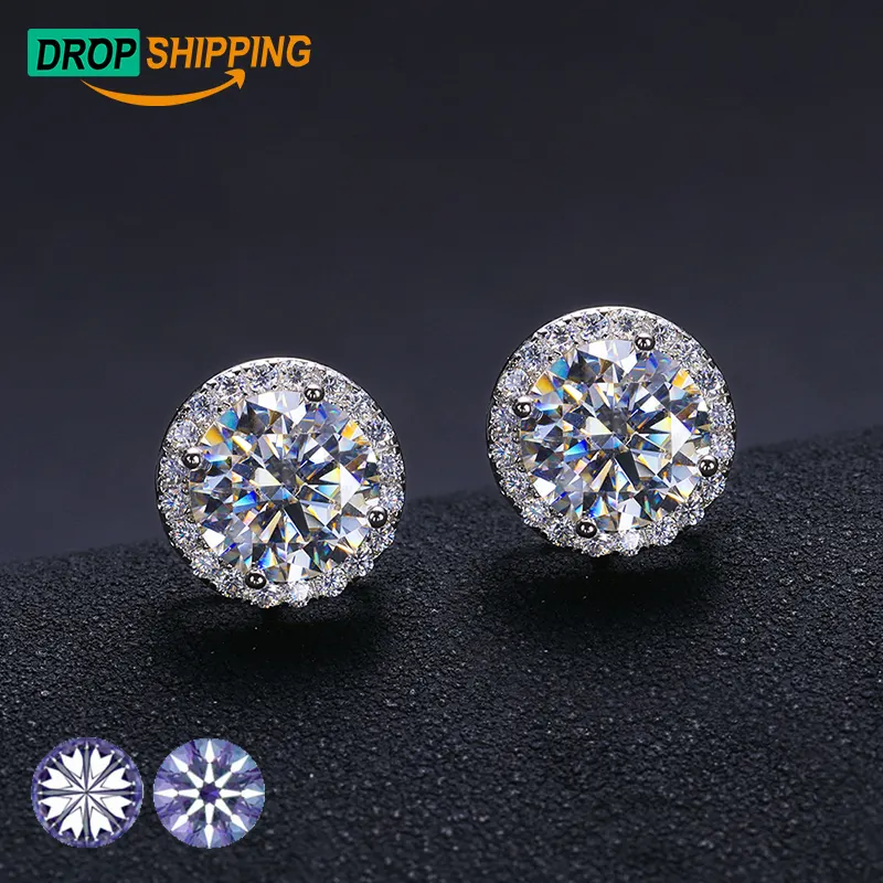 Sieraden Dropshipping Leverancier 2023 Mode Vergulde 925 Sterling Zilver Prachtige Vvs Moissanite Diamanten Halo Oorbellen Stud