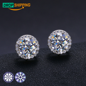 Boucles <span class=keywords><strong>d</strong></span>'oreilles halo en moissanite testée au diamant, bijoux fantaisie plaqué or argent sterling 925, clous <span class=keywords><strong>d</strong></span>'oreilles en moissanite VVS pour hommes et femmes - Product Image 1