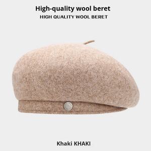 Boina de lana de ala ancha para mujer, nueva, sencilla y versátil, con etiqueta metálica, estilo pintor, cálida, para otoño e invierno, ideal para ocasiones informales. - Product Image 5