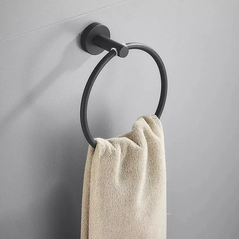 Anneau de serviette pour salle de bain main noir mat finition acier inoxydable anneau de serviette de salle de bain anneau de serviette rond mural