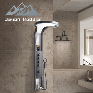 Panneau de <span class=keywords><strong>douche</strong></span> moderne Wayon en acier inoxydable couleur canon de fusil avec <span class=keywords><strong>douche</strong></span> pluie <span class=keywords><strong>LED</strong></span> intégrée pour modèle de maison préfabriquée - Product Image 1